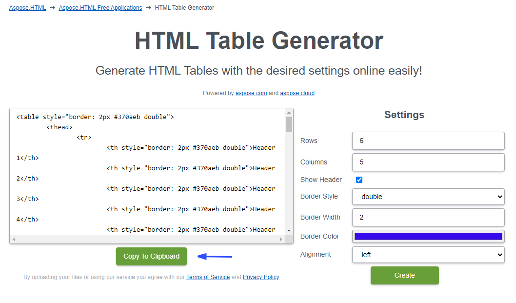 HTML Generator | Create tables with customizable parameters